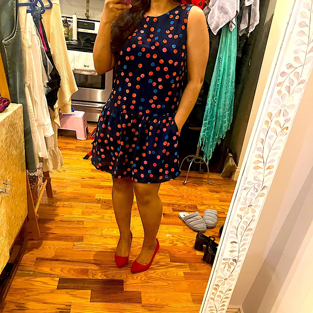 Cynthia Rowley Navy Cherry Polka Dot Drop Waist Dress - like new, size M